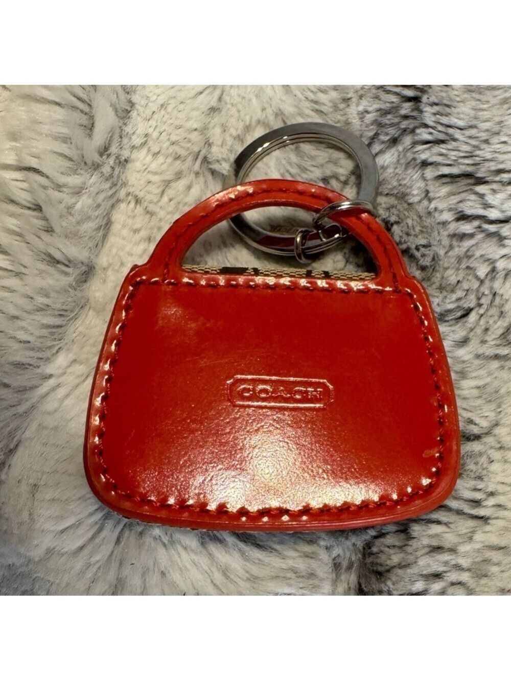 Coach - Park Signature Handbag Keyring/Bag Charm - EUC - Orange Patent Leather - Picture 2 of 6